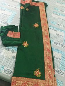 Green With Red Bordered Saree 😍..With Broad Lace