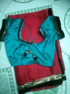 Red & Blue Saree with Blouse