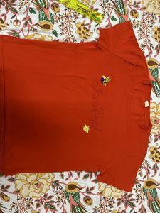 Basic Orange Top  With A Little Print In Center
