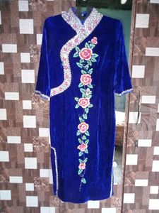 beautiful blue velvet dress knows as Chinese dres