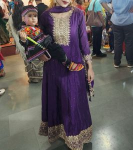 purple long anarkali dress