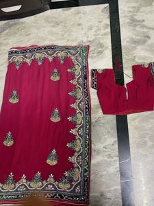 Embroidered Pearl Stone Work Maroon Sari