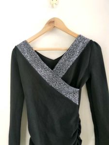 Elegant Black Long Sleeve Wrap Top