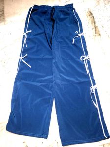 Blue Track Pants with White Ties