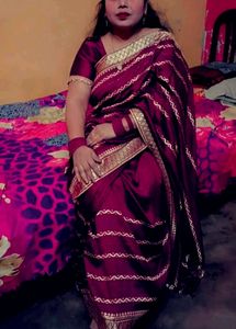 Heavy Wine🍷color Saree &amp; Blouse For Wedding