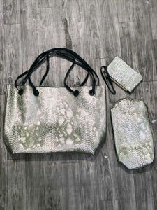 Metallic Snake Print Tote