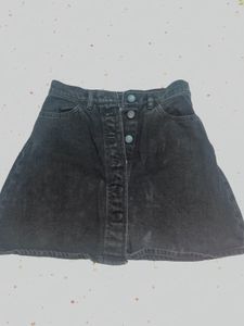 Floral And Black Denim Skirt