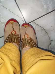 Red &amp; Gold Ethnic Flats sandal chappal