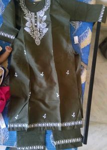 Olive Green Embroidered Kurta with bottom