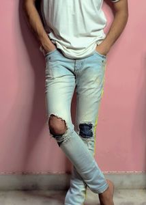 denim sky blue and white jeans