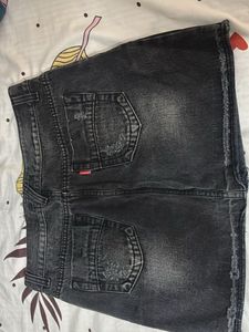 Distressed Black Denim Mini Skirt