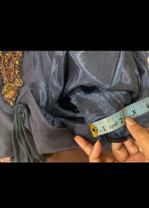 Stunning Metallic Blue Grey Drape Gown- Belt