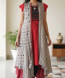 Stylish Red & Grey Ethnic Dress