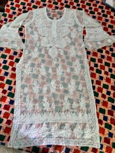 White Chikankari  Straight Kurti