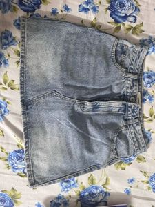 Faded Blue Denim Mini Skirt