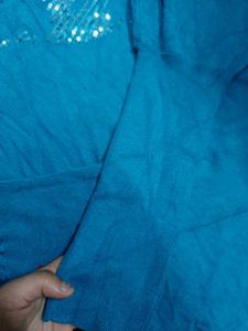 Blue Sequin Embellished Knit Top