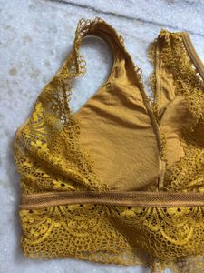 V Neck Lace Paded Mustard Bralette
