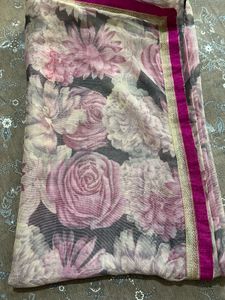 pink flower saree with blouse