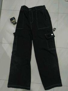 Black Cargo Pants with White Stitching
