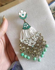 Heavy Long Wedding Earring Green