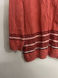 Coral Striped Knit Top