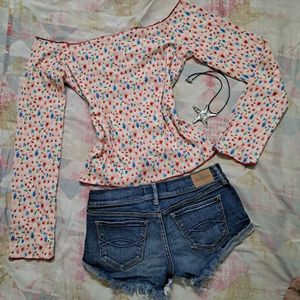 Y2k Floral Long Sleeve Off Shoulder Top