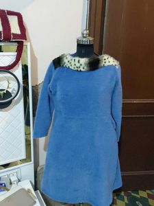 Blue Dress w/ Faux Fur Collar