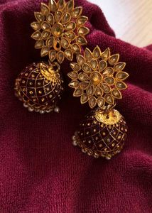 Heavy Golden And Maroon Jhumka