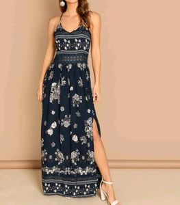 SHEIN Guipure Lace Insert Split Floral Maxi Cami