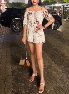 Sanifer Women’s Floral Print Off Houlder Playsuit