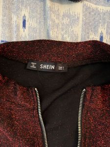 red shimmery top with zip detail from shein