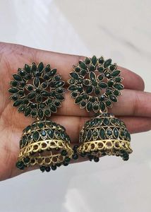 Green Jhumka Earrings