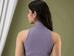 💜Lilac Ribbed High Neck Crop Top