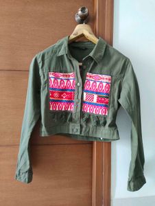 Boho Embroidered Olive Jacket