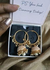 Pearl Jhumka Hoop Earrings