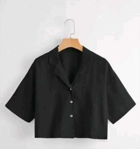 Black Boxy Cropped Shirt