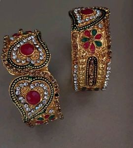 Gold-Tone Ruby &amp; Crystal Bangle Set