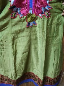LessUsedGreen Anarkali KurtiSet - Top+Chudi+Dupatt