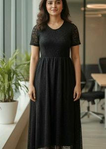 ElegantBlack Lace Dress,febric floral,Loose Sleeve