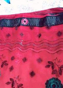 Red &amp; Beige Floral Embellished Saree