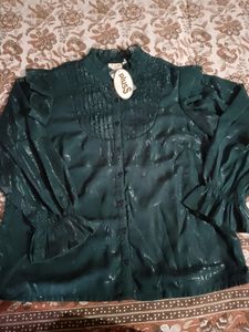 Green Bishop Sleeves Ruffles Georgette To T