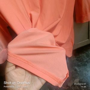 Peach Button-Down Blouse with Lace