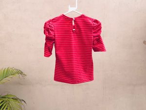 Red Striped Puff Sleeve Top