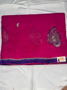 Pink Saree With Lace And Patches