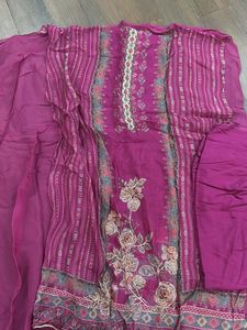 Magenta Floral Print Salwar Kameez Without Dupatta