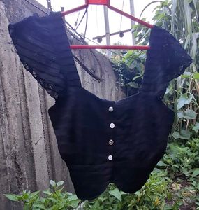 Cute Black Eyelet Crop Top