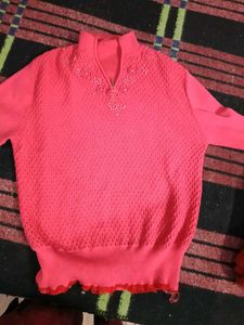 Coral Knit Sweater with Floral Details