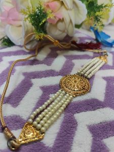 Pearl and Gold Tone Adjustable Necklace