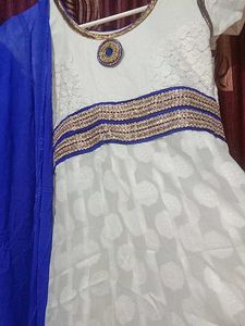 Elegant White &amp; Blue Ethnic Anarkali suit