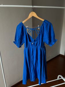 NEW LOOK A-Line Puff Sleeve Blue Dress